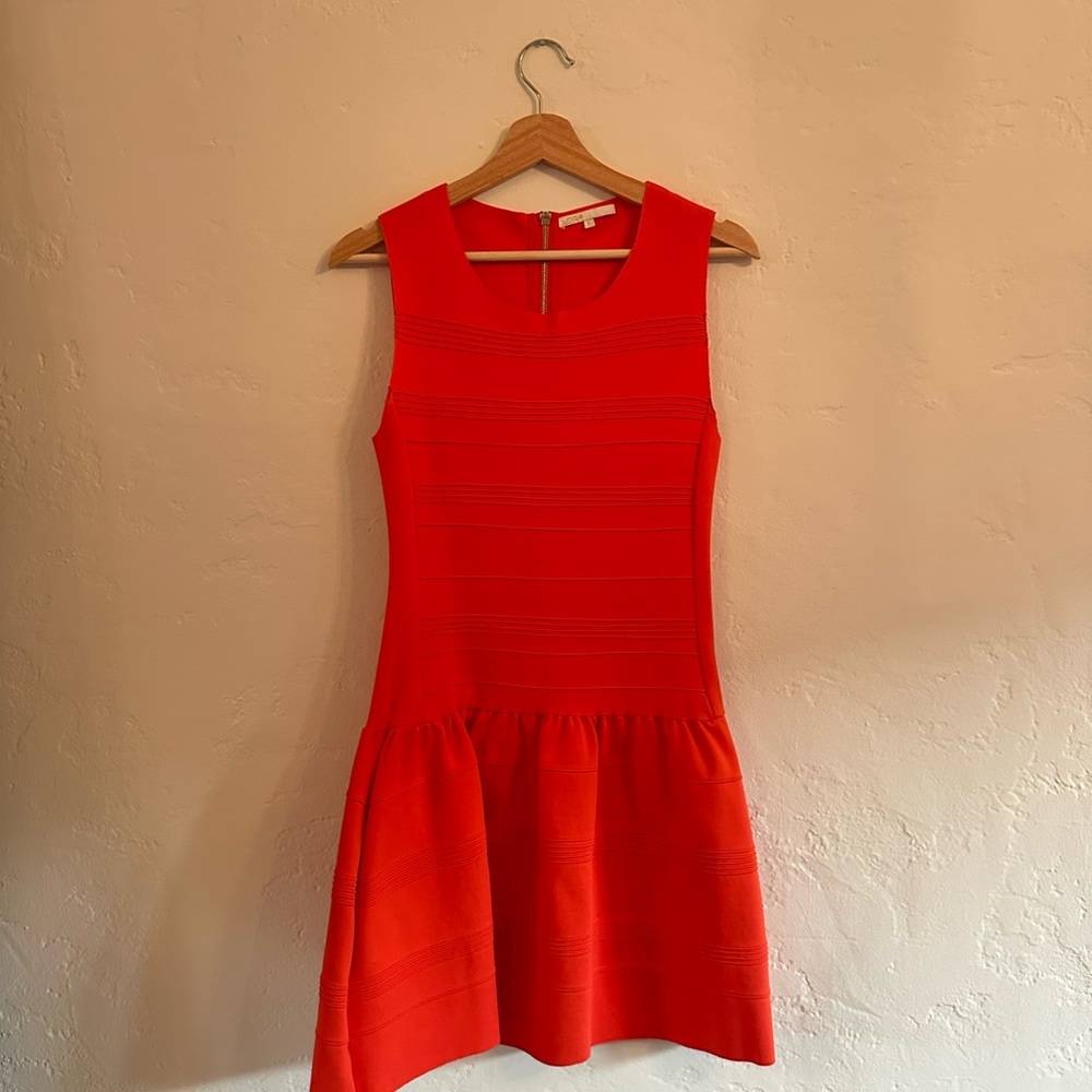 Maje Bold Red Textured Sleeveless Drop-Waist Mini Dress